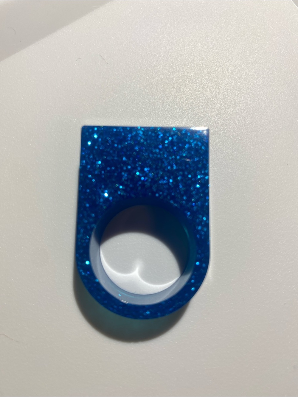 Chunky Blue Glitter Statement Ring